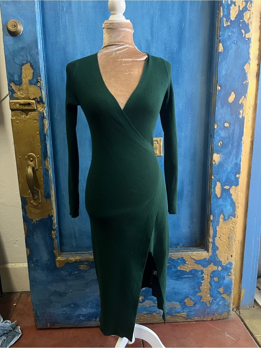 Banana Republic Forest Green Ribbed Wrap Midi Dress
